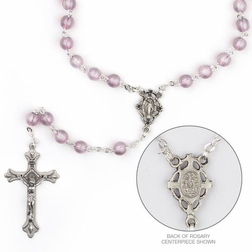 6mm Rose Glass Bead Rosary with Crucifix and Miraculous Center
