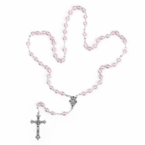 6mm Rose Glass Bead Rosary with Crucifix and Miraculous Center