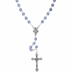 6mm Sapphire Glass Bead Rosary with Crucifix and Miraculous Center