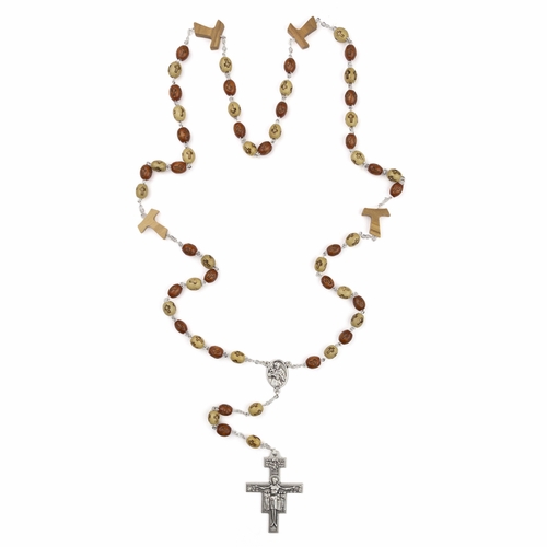 6mm Wood Bead Franciscan Rosary with Crucifix and St. Francis Center
