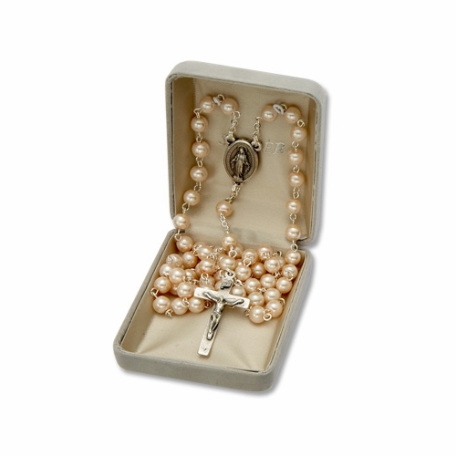 6x 4mm White Tear Drop Pearl Beads and Madonna Center Rosary