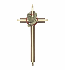 7-1/8 Inch Brass and Wood Centered Dove Confirmation Wall Cross
