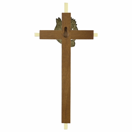 7-1/8 Inch Brass and Wood Centered Dove Confirmation Wall Cross
