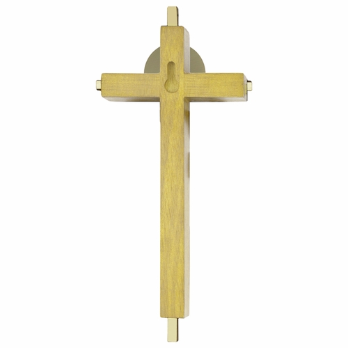 7-1/8 Inch Oak and Gold Antiqued Pewter Risen Christ with Sunburst Wall Crucifix
