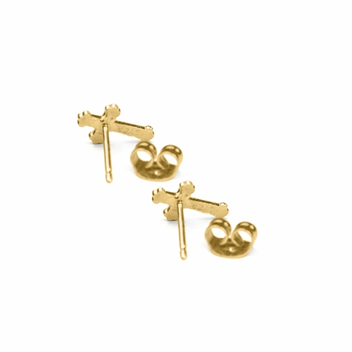 7/16 Inch 18KT Gold Plated Over Sterling Silver Budded Cross Earrings