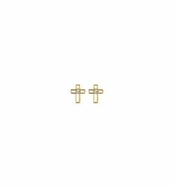 7/16 Inch 18KT Gold Plated Over Sterling Silver Cross Outline with CZ Center Stone Earrings