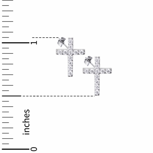 7/16 Inch Sterling Silver Cross Earrings with Cubic Zirconia Stones