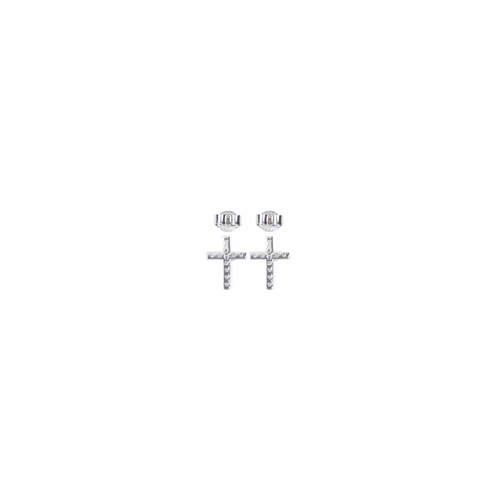 7/16 Inch Sterling Silver Cross Earrings with Cubic Zirconia Stones