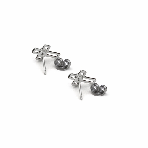 7/16 Inch Sterling Silver Cross Outline with CZ Center Stone Earrings