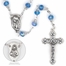 7.5mm Round Capped Aqua Glass Beads Rosary with Crucifix and Madonna Center