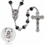 7.5mm Round Capped Black Glass Beads Rosary with Crucifix and Madonna Center