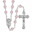 7.5mm Round Capped Rose Glass Beads Rosary with Crucifix and Madonna Center
