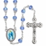7.5mm Round Capped Sapphire Glass Beads Rosary with Crucifix and Miraculous Center