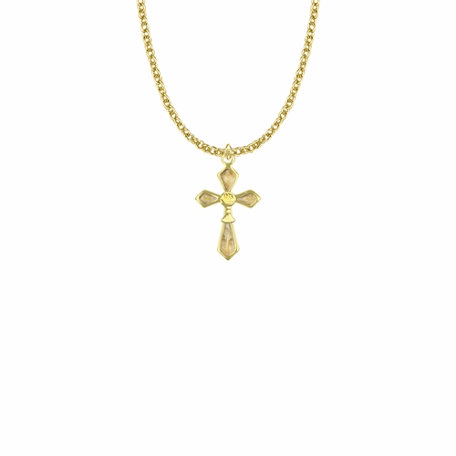 7/8 Inch 14k Gold Plated Over Sterling Silver and Enameled Pointed Ends Cross Necklace with Chalice