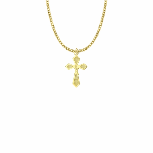 7/8 Inch 14k Gold Plated Over Sterling Silver and Enameled Pointed Ends Cross Necklace with Chalice