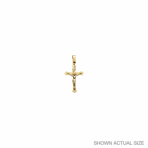 7/8 Inch 14KT Gold Budded Ends Crucifix Pendant