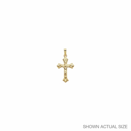 7/8 Inch 14KT Gold Budded Ends with Lined Detailing Crucifix Pendant