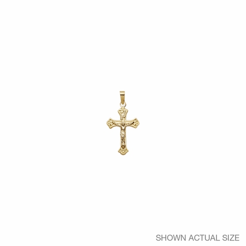 7/8 Inch 14KT Gold Budded Ends with Swirl Detailing Crucifix Pendant 