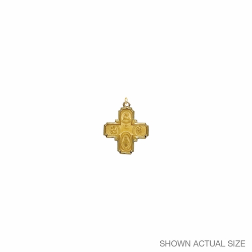 7/8 Inch 14KT Gold Four Way Medal with Scalloped Detailing
