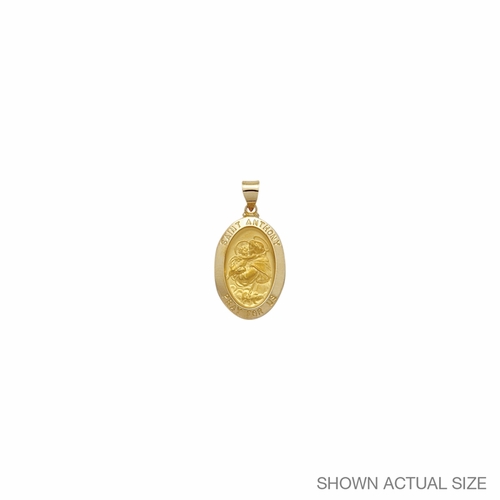 7/8 Inch 14KT Gold Hollow Oval St. Anthony Medal, Patron Saint of Lost Articles