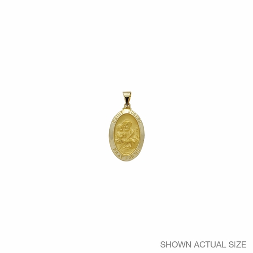 7/8 Inch 14KT Gold Hollow Oval St. Joseph Medal, Patron Saint of Carpenters and Fathers