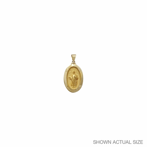 7/8 Inch 14KT Gold Hollow Oval St. Jude Medal, Patron Saint of Hopeless Causes and Desperation