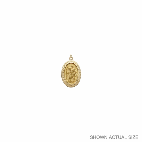 7/8 Inch 14KT Gold Oval St. Christopher Medal, Patron Saint of Travelers