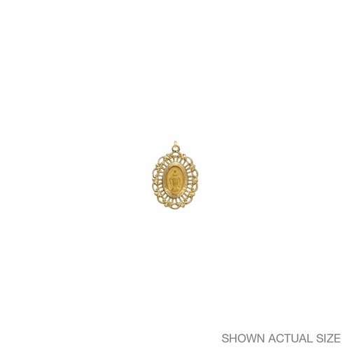 7/8 Inch 14KT Gold Oval with Polished Border Filigree Miraculous Medal