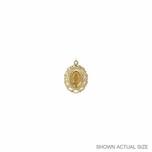 7/8 Inch 14KT Gold Oval with Polished Border Filigree Miraculous Medal