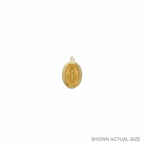 7/8 Inch 14KT Gold Oval with Polished Border Miraculous Medal