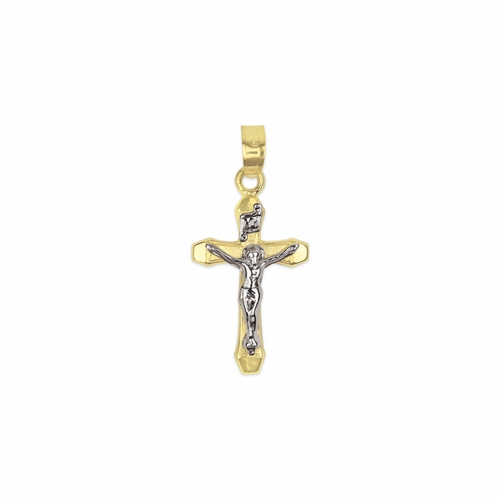 7/8 Inch 14KT Gold Plain Budded Ends Crucifix Pendant
