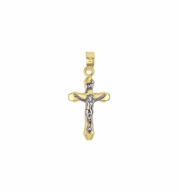 7/8 Inch 14KT Gold Plain Budded Ends Crucifix Pendant