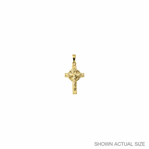 7/8 Inch 14KT Gold Sunburst Crucifix Pendant