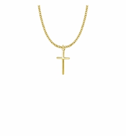 7/8 Inch 18KT Gold Plated Over Sterling Silver Stick Cross Necklace