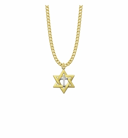 7/8 Inch 18KT Gold Plated Over Sterling Silver Two-Tone Star of David with Cross Necklace