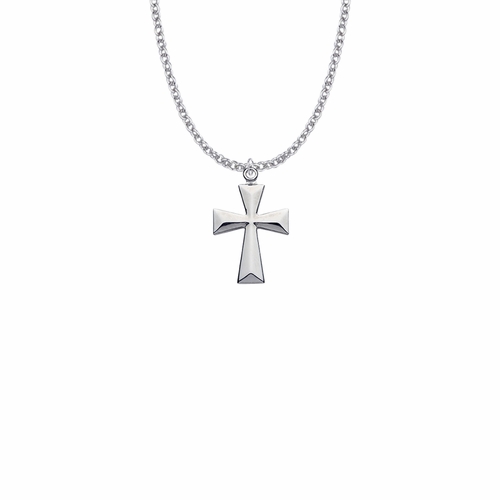 7/8 Inch Brass Silver Finish Flared Cross Necklace