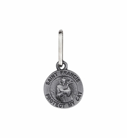 7/8 Inch Pewter Circle St. Francis "Protect My Cat" Pet Medal