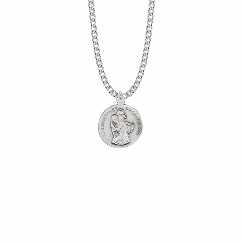 7/8 Inch Pewter Round Girls Basketball Medal with St. Christopher on Back