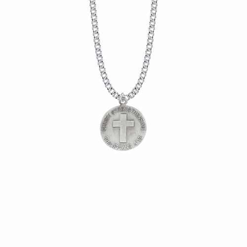 7/8 Inch Pewter Round Soccer Medal with Cross on Back