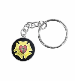 7/8 Inch Round Lutheran Shield Enameled Keychain 