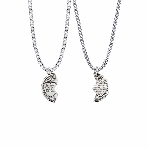 7/8 Inch Round Sterling Silver Mizpah Medal with Diamond Engraving