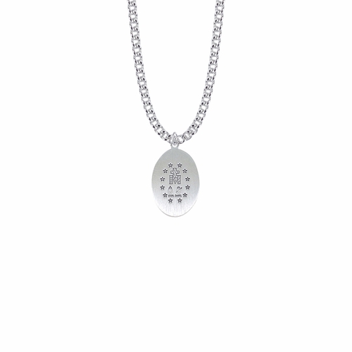 7/8 Inch Sterling Silver Blue Enameled Oval Miraculous Medal