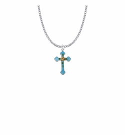 7/8 Inch Sterling Silver Enameled Rose and Budded Ends Cross Necklace