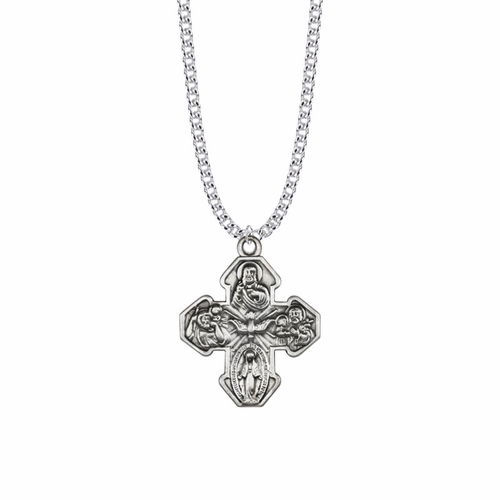 7/8 Inch Sterling Silver Engraved Satin Five Way Medal Necklace
