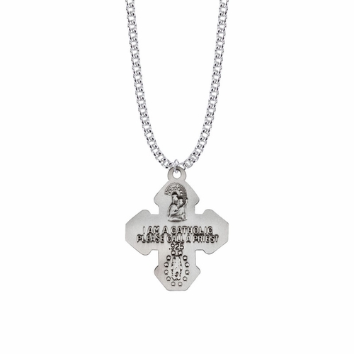 7/8 Inch Sterling Silver Engraved Satin Five Way Medal Necklace