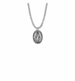 7/8 Inch Sterling Silver Oval Antiqued Miraculous Medal