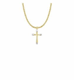 7/8 Inch Two-Tone 14KT Gold Plated Over Sterling Silver Tubular Cross Necklace