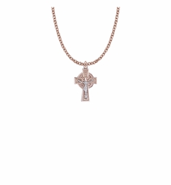 7/8 Inch Two-Tone Rose Gold Over Sterling Silver Celtic Halo Crucifix Necklace