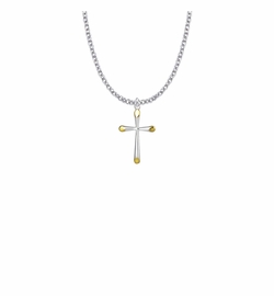 7/8 Inch Two-Tone Sterling Silver Tubular Cross Necklace