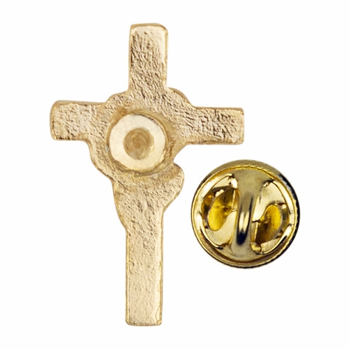 7/8 x 1/2 Inch Gold Cross with Enameled Rose Lapel Pin
